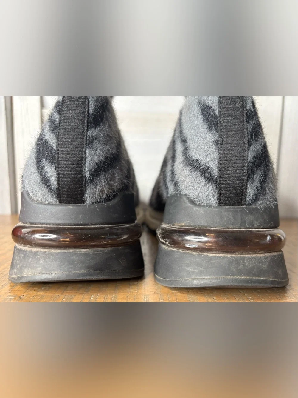 ASH Links Tiger Stripe Knit Sock Sneaker Boots Black Grey High Top Size 38 US 7.